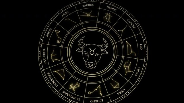 TAURUS Sign in the Zodiac Wheel With Star Constellations