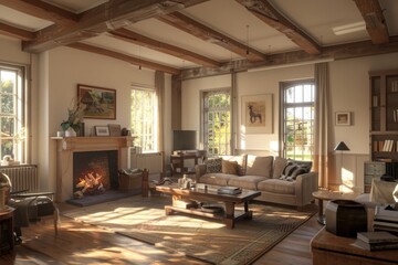 interior of a mock up frame in a farmhouse living room. Generative AI 