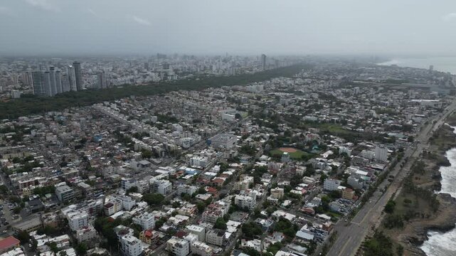 Santo Domingo after Hurrican Beryl, Dominican Republic, Aerial drone circling panoramic view