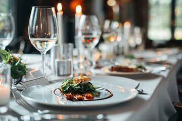 Luxury food service, main course served at a restaurant