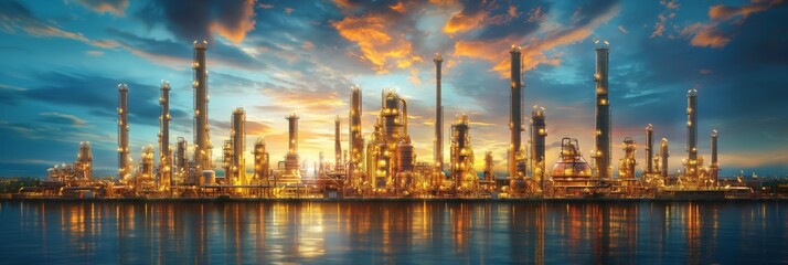 Fototapeta premium Industrial skyline at sunset