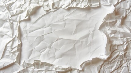 Obraz premium Close-up of a textured, crumpled white paper with a torn opening in the center, creating a rough, abstract pattern.