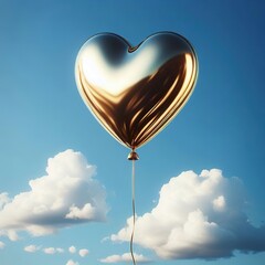 Fototapeta premium Gold Chrome heart balloon, blue sky