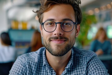 Obraz premium Portrait of a startup founder with a dynamic expression, captured in the moment of pitching an innovative idea to investors.