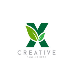 Letter X Creative Agro, agriculture vector logo with leaf symbol.