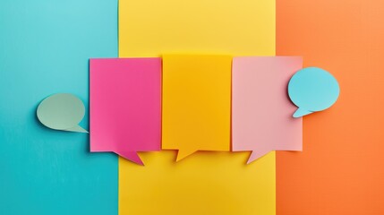 Message displayed on colorful paper with white text speech bubble and announcements