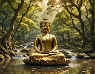 buddha statue in the middle of a river