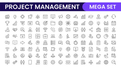 "Project Management web icons in line style. Outline icon collection related to Schedule, human resource, management, development, planning, and more.