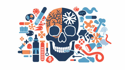 illustration of a set of symbols skull and medicine 