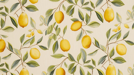 seamless pattern, lemon tree branches and lemons pattern.