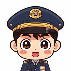 Cute cartoon police officer smiling in a formal uniform with a peaked cap