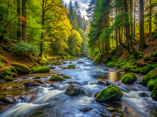 waterfall in the forest, stream, autumn, nature, waterfall, fall, tree, landscape, creek, trees, rocks, brook, flow, mountains