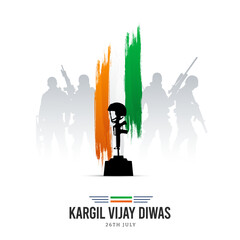 26th July Kargil Vijay Diwas Design Concept With Indian Flag And Army Social Media Post, Web Banner, Print Design 