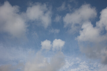 Blue sky. Beautiful Cumulus clouds flying across the sky,