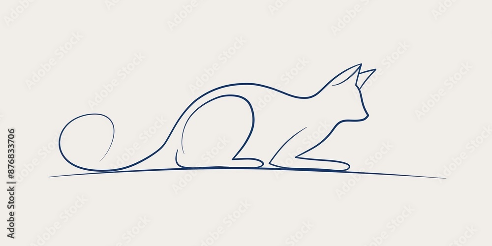 Wall mural a cat is shown in a blue line drawing. the cat is crouched down and he is looking at something. the 