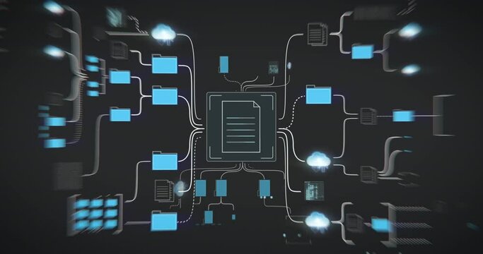 Earth globe animation of digitalization of the world, data is converted into neural AI network and stored