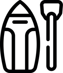 Simple black and white icon of a kayak with a single paddle, perfect for representing kayaking, canoeing, and outdoor activities