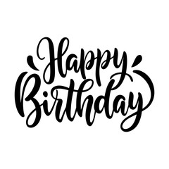 Happy birthday hand drawn calligraphy, elegant birthday wishes, stylish black and white lettering, perfect for greeting cards, invitations, social media posts, and gift tags