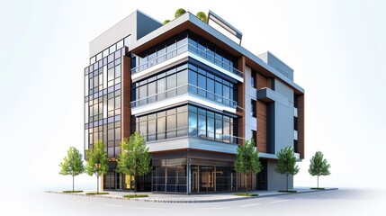 3D vector of a business building, representing office and business concepts.