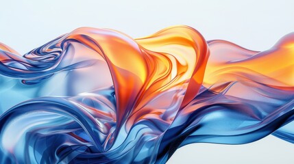 Obraz premium Abstract Flowing Colorful Fabric Waves in Blue and Orange on White Background