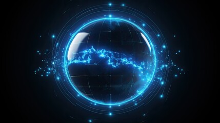 Obraz premium Blue planet with glowing energy lines and circuit patterns
