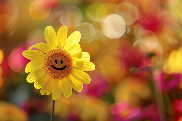 A yellow flower with a smiley face drawn on it