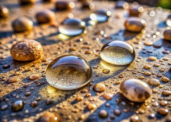 . A natural stone covered with a protective liquid from moisture and mold. Protect the stone from moisture. Drops of water on a rock. Hydrophobicity.