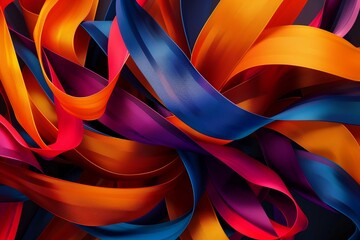 Design a vibrant twisted ribbon background with bold, contrasting colors to create a dynamic and energetic visual effect.