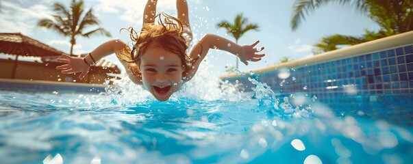 Carefree Child Diving Joyfully into Sparkling Swimming Pool