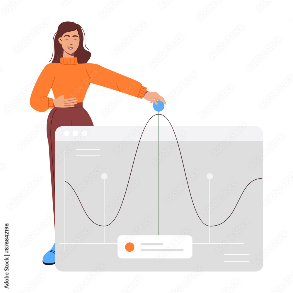 Poster flat illustration of data analyst with business chart
