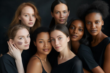 Obraz premium A group of women in black shirts are posing for a photo