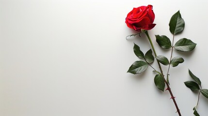 Red rose on white background in horizontal layout