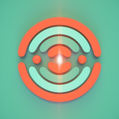 Fascinating digital illustration of green-orange geometric shapes. Modern background. 3d rendering