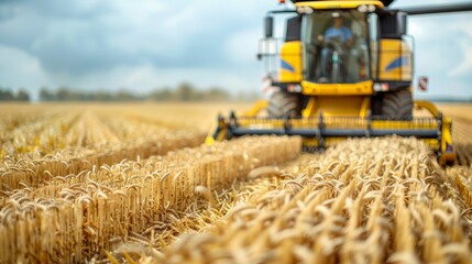 Detailed view of an automated reaping machine harvesting ripe crops