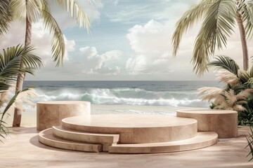 Obraz premium Product podium with beach outdoors horizon nature.