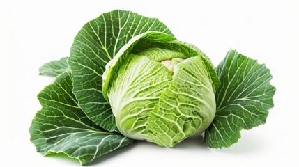 Obraz premium Fresh green cabbage with crisp leaves on a white background