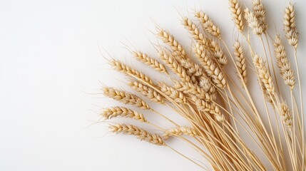 Fototapeta premium Top View of Wheat Ears with Copy Space on White Background, Ideal for Nature and Farming