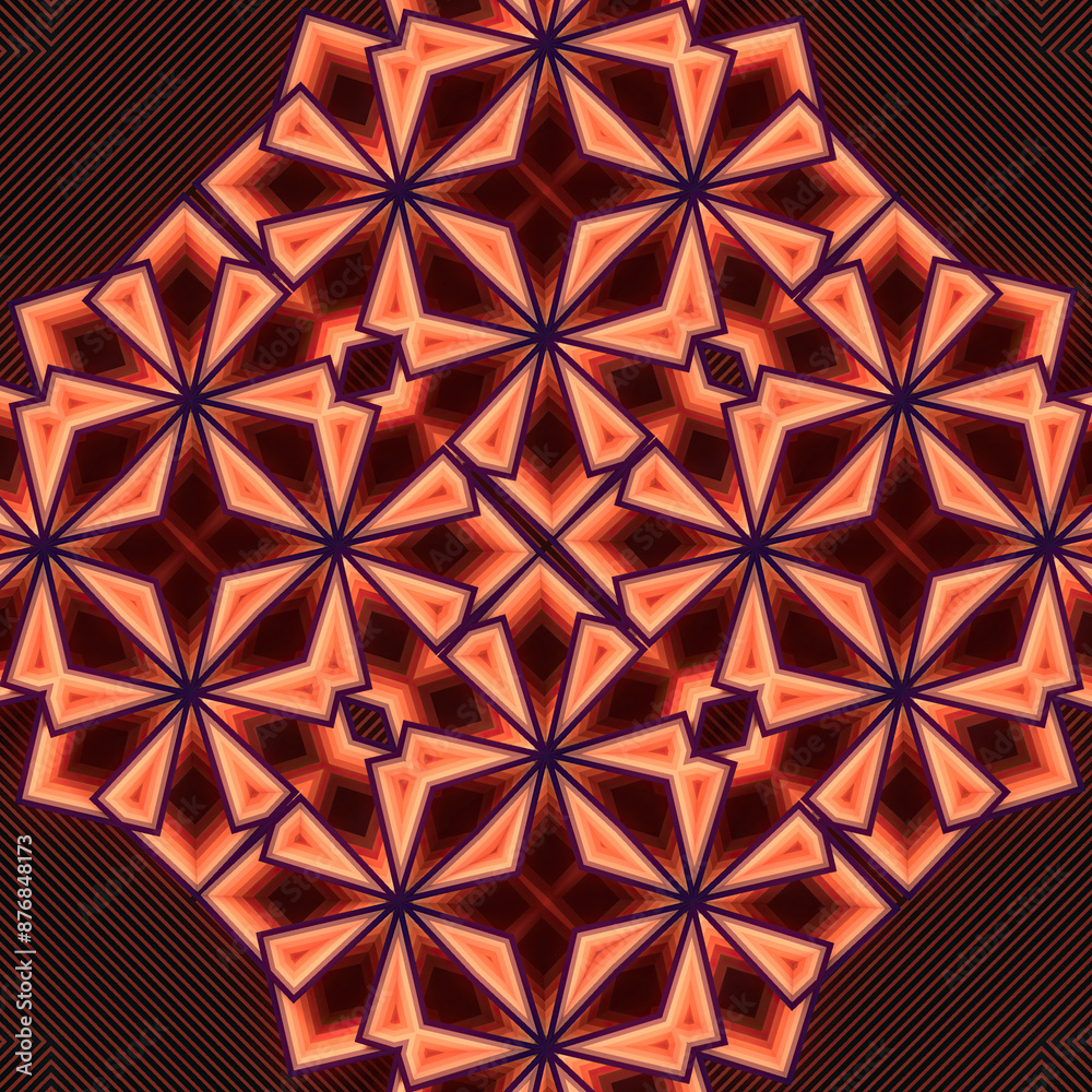 Poster Digital illustration of a symmetrical star pattern composed of geometric shapes. 3d rendering