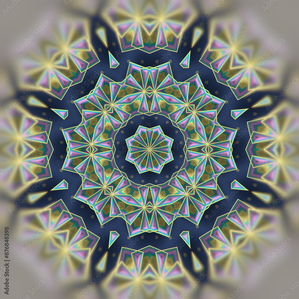 Poster Abstract digital illustration of colorful geometric shapes resembling a star. 3d rendering