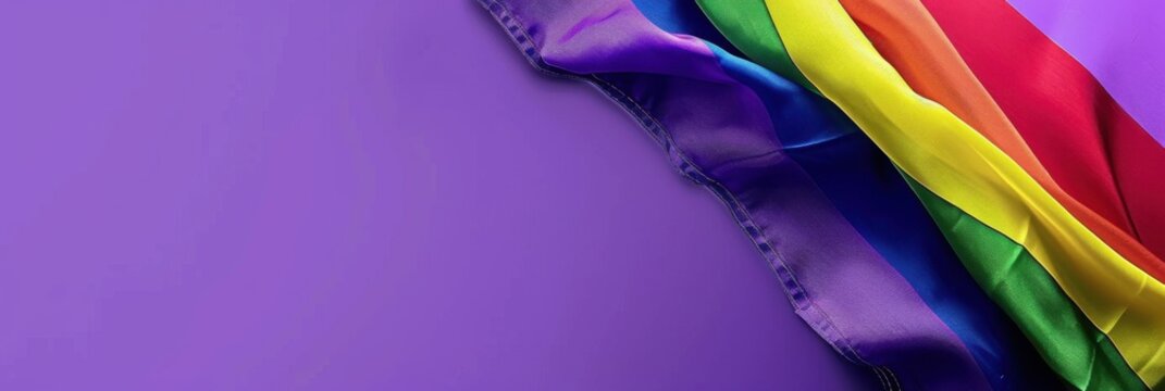 Wear It Purple Day. LGBTIQA+ awareness day. Horizontal banner. Rainbow flag on purple background. Free space for text. The concept of supporting youth, protecting the rights of minorities - Powered by Adobe