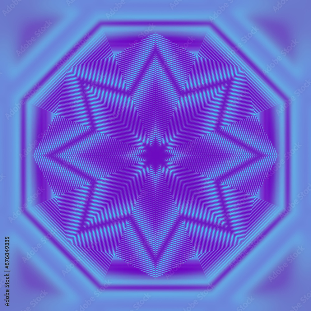 Aufkleber Geometric pattern of thin purple lines in the shape of a star with a light blue gradient. 3d rendering illustration