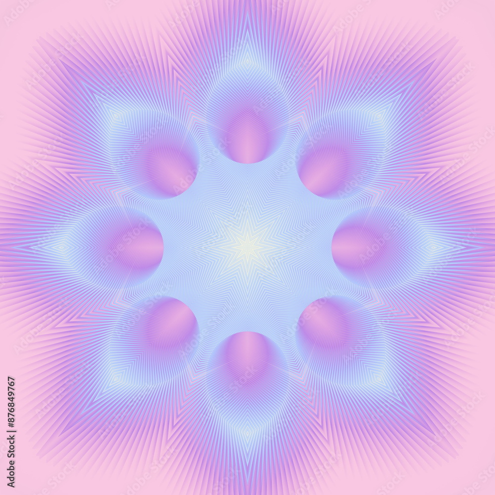 Poster abstract digital illustration of star-shaped geometric illustration with purple-pink gradient. 3d re