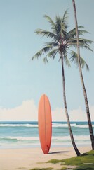 Surfboard at the summer beach and coconut tree outdoors nature sports.
