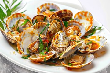 yummy spicy calms in white plate with parsley