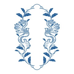 Fototapeta premium DECORATIVE ART FLORAL 77 BLUE PHOENIX NATURE FRAME DECORATION