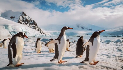 Obraz premium penguin on the snow penguin, bird, antarctica, animal, snow, penguins, wildlife, nature, ice, cold