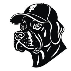 Boxer Dog silhouette in Baseball Cap  vector stock illustration