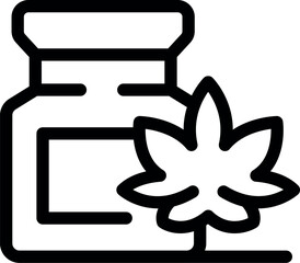 Simple line drawing of a medical cannabis jar with a marijuana leaf, perfect for representing cbd oil and its uses