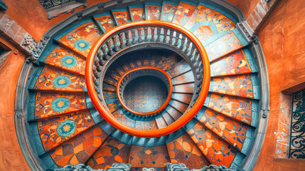 Obraz premium Colorful vintage spiral staircase creating an abstract pattern