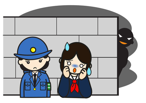 不審者につけられ婦人警官に相談する女子学生